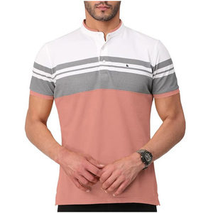 Polo de Manga Corta para Hombre con Bloques de Color y Patrón a Rayas, Corte Regular, Casual, Verde, Blanco, Gris, Tejido, Cuello Redondo - Product Image 4