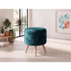 Luxurious Crafted <b>Round</b> Fabric <b>Pouf</b> With White Legs Minimalist Design For Living Room - Product Image 6