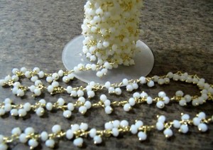White Chalcedony rondelle faceted 3-4mm size Beaded <b>Wire</b> Wrapped dangling cluster thick Chain - Product Image 6
