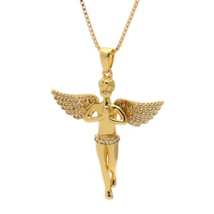 Collar de acero inoxidable Wings Spread Angel para hombres y mujeres, colgante de lujo chapado en oro estilo Hip Hop Iced Bling, joyería de moda - Product Image 1