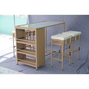 Juego de muebles de patio de ratán para exteriores de 5 piezas con mesa superior de vidrio y Taburetes de Bar acolchados - Product Image 2