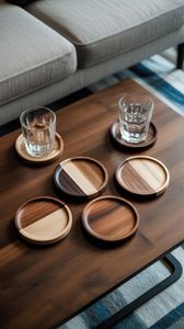 Premium Wooden <b>Coaster</b> Set of 4 – Handmade Round <b>Drink</b> <b>Coasters</b> <b>for</b> Coffee & Tea Cups Dual Tone Round Cup <b>Coasters</b> - Product Image 2