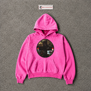 Sudadera con capucha oversize rosa lavada y bordada, con gráfico de cruz gótica desgastada, de forro polar grueso, estilo streetwear unisex casual - Product Image 5