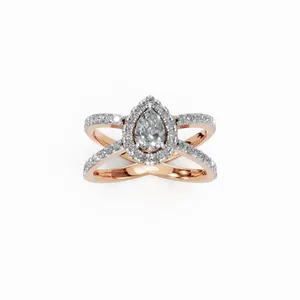 Anillo de Diamantes de Diseño con Halo Redondo y en Forma de Pera, con 52 Diamantes Cultivados en Laboratorio, Certificado por IGI y Claridad VVS, en Venta - Product Image 1