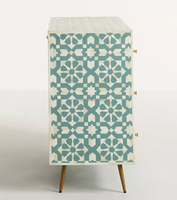 Meilleure qualité incrustation d'os blanc et vert clair 6 tiroirs incrustation d'os commode et commode décoration de salon Made In India