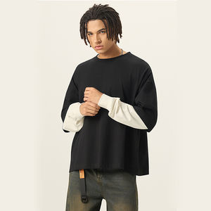 Camisetas HSI Trendy ODM de algodón de doble capa de 280 g/m², manga larga, estilo urbano, con logo personalizado, corte holgado y extragrande. - Product Image 3