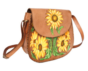 Bolso Bandolera de Cuero Genuino Hecho a Mano con Patrón de Girasol, Cierre de Solapa, Estilo Bohemio, Bolso de Uso Diario para Mujer - Product Image 2