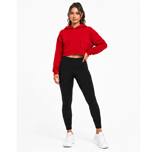 OEM Custom Design <b>Women</b> Cropped Hoodie <b>Red</b> Solid Color Long Sleeve Hooded <b>Sweatshirt</b> Casual Autumn Wear Breathable Hoodie - Product Image 6