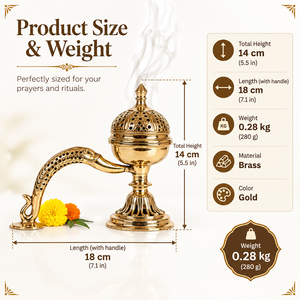 Brûleur d'encens traditionnel en laiton avec poignée courbée, support pour charbon et bakhoor, encensoir vintage en métal, porte-dhoop, décoration Puja - Product Image 5