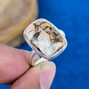 Natural Orange Copper Calcite <b>Cushion</b> Shape Gemstone <b>Ring</b> 925 Sterling Silver <b>Ring</b> - Product Image 1