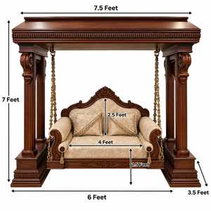 Sofá Colgante Tradicional de Madera Maciza con Diseño Floral Tallado a Mano, Estilo Indio, para Uso en Villas y Hoteles - Product Image 5