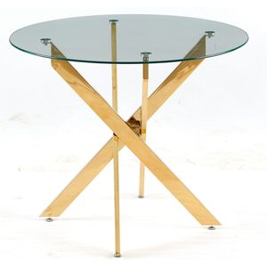 Tavolo da Pranzo Moderno Salvaspazio Dorato con Gambe Incrociate in Metallo e Piano in Vetro per Cucina o Soggiorno - Product Image 2