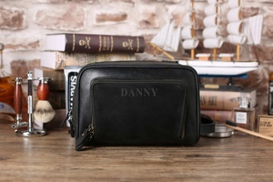 Personalized Men's <b>Travel</b> Cosmetic Bag Genuine Leather Dopp <b>Kit</b> for Toiletry Bag with Zipper Closure Christmas Gift-TYG-0074C - Product Image 2