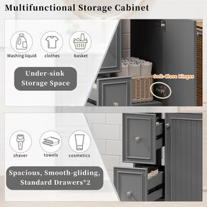 Mobile Bagno Grigio da 24 Pollici con Lavabo in Ceramica e 1 Anta Soft-Close, 2 Cassetti - Product Image 5