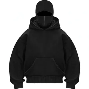 Sudadera con Capucha Negra Extra Grande para Hombre, Estilo Urbano, con Diseño de Máscara, Tejido de Felpa Ecológico de 450g, para Invierno - Product Image 2