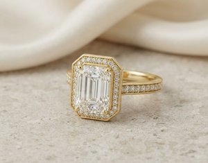 Bague de fiançailles vintage en or massif 14 carats avec diamant de laboratoire taille émeraude certifié IGI 2 carats, pavé, cadeau de mariage, bijou raffiné - Product Image 6