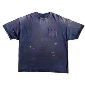 เสื้อยืดวินเทจฟอกสีซีดสไตล์สตรีทแวร์ทรงโอเวอร์ไซส์ ผ้าคอตตอนหนา รับทำโลโก้ตามสั่ง ยูนิเซ็กส์ รับผลิตแบบ OEM ODM แบรนด์ส่วนตัว ขายส่ง - Product Image 1