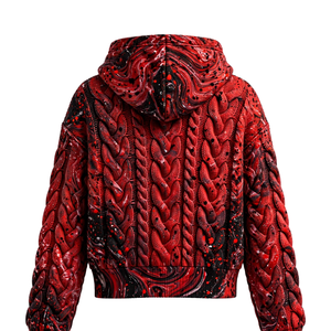 Sweat-shirt à capuche décontracté à motif graphique rouge et noir, manches longues, style streetwear, avec cordon de serrage, design intégral - Product Image 2