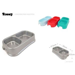 ชามอาหารสัตว์เลี้ยงคู่ ยี่ห้อ Yommy ขนาด 32x17.5x6.5 ซม. ทำจากสแตนเลส สำหรับสุนัขและแมว - Product Image 1