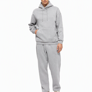 Ensemble de survêtement pour homme, violet, à capuche, 100% coton, couleur unie, coupe ample, sweat-shirt et pantalon long, vêtements d'automne - Product Image 1