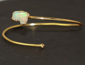 Natural Ethiopian <b>Opal</b> Gemstone <b>Gold</b> Electroplated Bangle for Adjustable Open Bangle Jewelry For Women Girls Gift Wholesale Bulk - Product Image 2