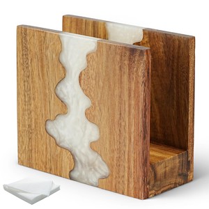 Porta Servilletas Cuadrado de Madera de Acacia Hecho a Mano con Tallado Geométrico |   Color Miel Natural |   Estilo Contemporáneo |   Ecológico y Duradero - Product Image 3