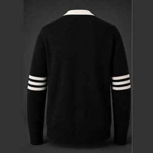 <b>Black</b> Knitted V-neck <b>Cardigan</b> <b>With</b> DS Embroidery And Crest Logo Preppy Style Long Sleeve university college Sweater - Product Image 2