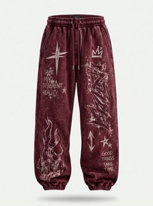 Men's Oversized Burgundy Acid Wash Hoodie Tracksuit <b>Sets</b> Heavyweight Streetwear Cotton <b>Jogger</b> <b>Matching</b> Sweat Suit Custom Apparel - Product Image 3