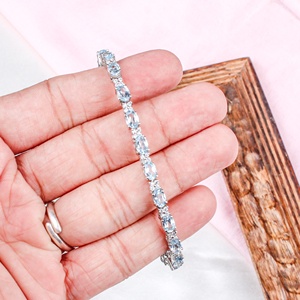 Wholesale 925 Sterling <b>Silver</b> Natural Oval Blue Topaz Prong Set Tennis <b>Bracelet</b> Memoria Jewels - Product Image 2