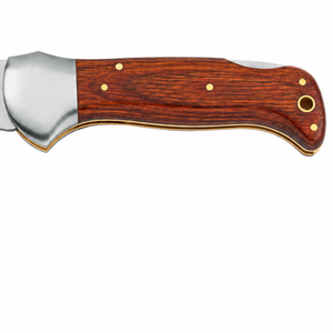 Couteaux de poche pliants à manche en bois brun avec lame courbée argentée, embout métallique et rivets en laiton pour le camping en plein air et l'usage quotidien - Product Image 4