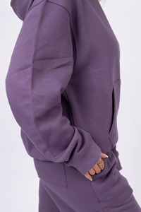 Conjunto de Sudadera y Pantalones Deportivos de Dos Piezas para Mujer, Color Morado, Hombros Caídos, Felpa, Sudadera con Capucha y Pantalones con Puños Acanalados, Estilo Deportivo - Product Image 6