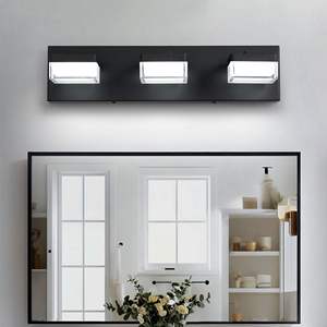 Modern LED Bathroom <b>Vanity</b> <b>Light</b> with Transparent Acrylic Matt Black Finish 3-<b>Light</b> Over Mirror Design and Black-Iron Frame - Product Image 1