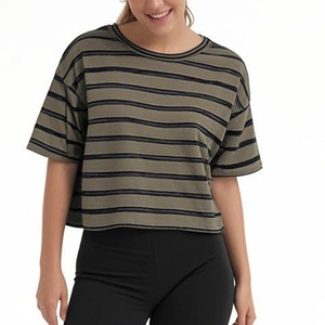 T-shirt décontracté uni à col rond en coton et polyester pour femme, manches courtes, coupe courte, collection 2026 – Vente en gros - Product Image 3