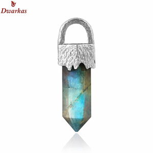 Elegant wholesale custom modern <b>solid</b> 925 sterling <b>silver</b> golden rutile gemstone texture pencil pendant for <b>necklace</b> - Product Image 5