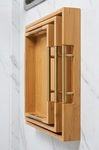 Ensemble de plateaux de service en bois faits à la main avec poignées, design moderne, lot de 3, multifonctionnels, faciles à nettoyer, empilables, pour la cuisine et le salon - Product Image 5