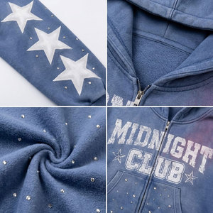 ชุดเซ็ตฮู้ดดี้พิมพ์ลาย Midnight Club ทรงหลวม ลายดาวสีน้ำเงิน สำหรับทุกเพศ สวมใส่สบาย เหมาะสำหรับฤดูหนาว ผ้าฟลีซ สไตล์สตรีทแวร์ - Product Image 6