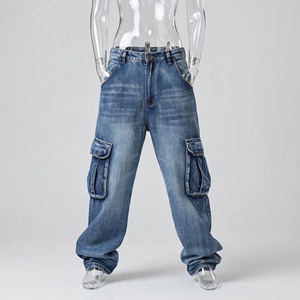 Jean cargo en denim pour homme, coupe ample, en coton délavé, poids moyen, décontracté, pour le printemps - Product Image 3