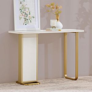 Table console LINEA en métal doré avec plateau en marbre blanc, table console moderne, table console dorée - Product Image 1