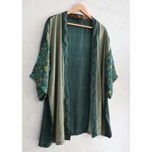 Luxury Indian <b>Silk</b> <b>Kimono</b> Short Robe Handmade Printed Nightwear Womens Loungewear Gown - Product Image 2