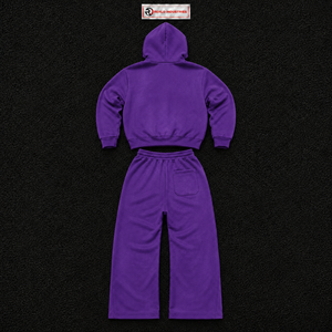Ensemble de survêtement graphique violet pour homme – Hoodie zippé et pantalon de jogging ample – Style urbain premium - Product Image 6