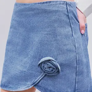 Ws176 Custom Denim Mini Rok Mid Rise Vrouwen Micro Mini Rok