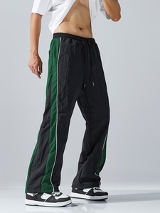 Pantalon décontracté d'hiver pour homme, noir et vert, à rayures latérales, coupe droite, taille mi-haute, en polyester respirant de poids moyen - Product Image 2