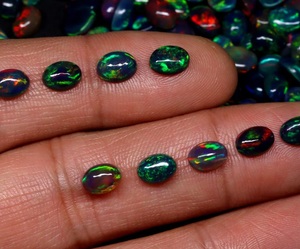 Ópalo Sintético Negro Creado en Laboratorio, Corte Oval Cabujón, Piedras Sueltas con Tratamiento Térmico, Iridiscente, 7-5MM, 0.5-1 Quilate, MRGems para Joyería - Product Image 3