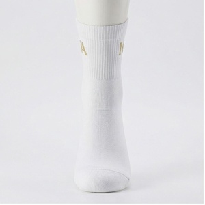 White Crew <b>Socks</b> With Gold Letter Logo Cotton <b>Breathable</b> For Adults Daily Casual Wear Summer Season - Product Image 1