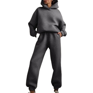 Chándal de algodón 100% para mujer, conjuntos de dos piezas a la moda de otoño, sudaderas con capucha de lana cálida, sudaderas formales informales de gran tamaño - Product Image 3