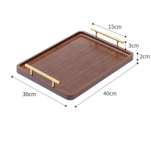 ถาดเสิร์ฟไม้ทรงสี่เหลี่ยมผืนผ้า ขนาด 40x30x2 ซม. พร้อมหูจับโลหะ ดีไซน์มินิมอลสำหรับใช้บนโต๊ะ - Product Image 2