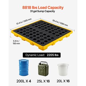 Plataforma Modular de Contención de Derrames de Perfil Bajo para 4 Tambores, con Sump de 31 Galones, Capacidad de Carga de 8818 Libras, Fabricada en HDPE - Product Image 2