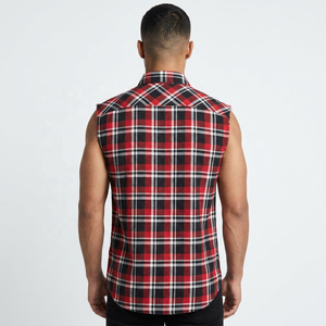 Camisa de Verano sin Mangas para Hombre, de Franela Tejida, Ajuste Holgado, Roja y Negra, de Alta Calidad, Antiarrugas, a Cuadros - Product Image 2