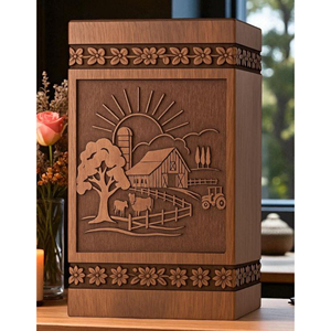 Handcrafted Wooden Urn with village River scene - Memorial Ashes urn Memorial Keepsake by AYAANS - Product Image 5