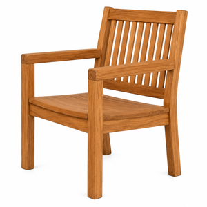 Chaise de jardin en teck massif avec dossier à lattes verticales et accoudoirs, design scandinave, écologique, confortable, imperméable et durable - Product Image 3